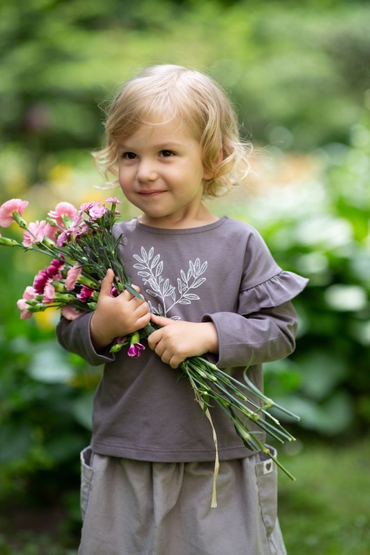 Bluzka dziewczęca z długim rękawem, grafitowa, Pinokio