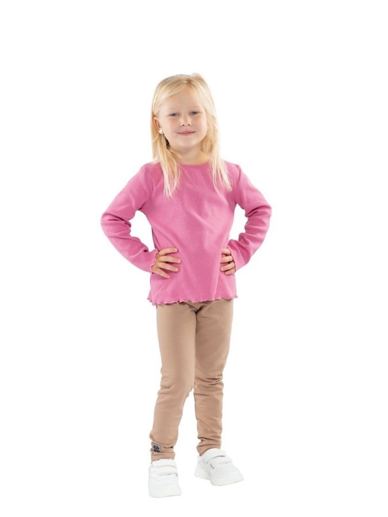 Bluzka dziewczęca z długim rękawem, prążkowana, różowa, Tup Tup