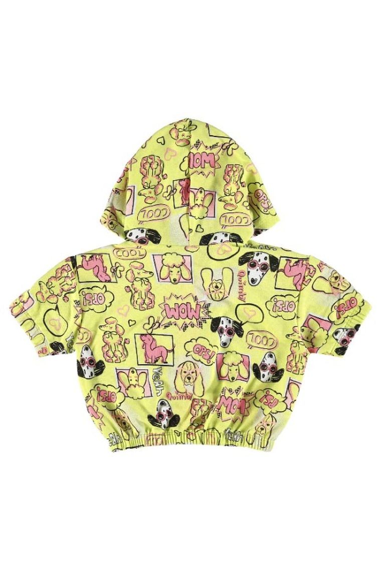 Bluzka dziewczęca z krótkim rękawem, z kapturem, rozpinana, limonkowa, Quimby