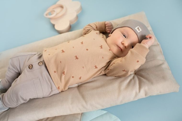 Bluzka niemowlęca z długim rękawem, bawełna organiczna, brązowa, Pinokio