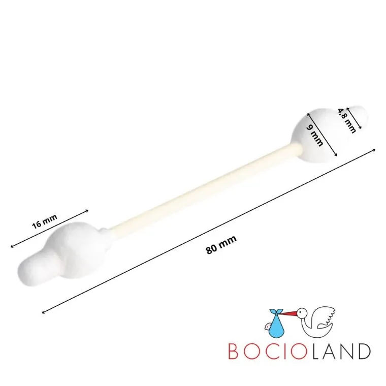 Bocioland, bawełniane patyczki do uszu z ogranicznikiem, 60 szt.