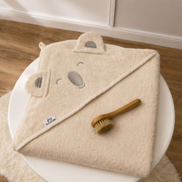 Bocioland, Koala, bawełniane okrycie kąpielowe, ręcznik z kapturkiem, 95-95 cm