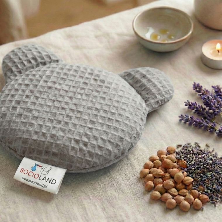 Bocioland, Miś, termofor z pestek wiśni z lawendą, wafel, szary