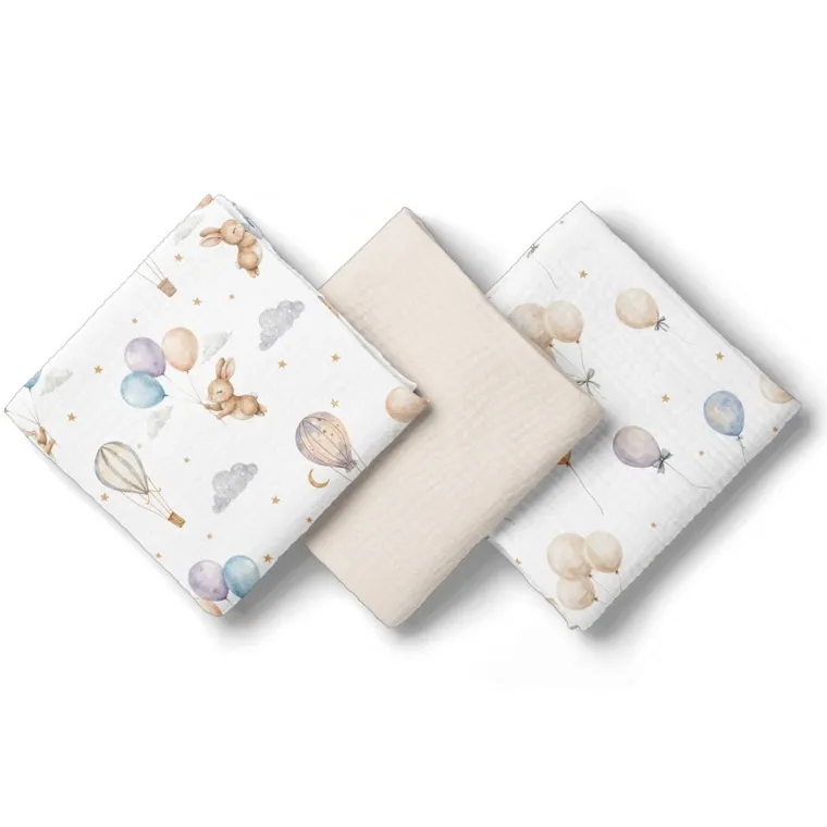 Bocioland, pieluszki muślinowe, marszczone, beżowe, 70-70 cm, 3 szt.