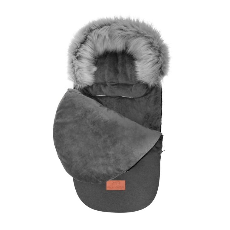 Bocioland, śpiworek do wózka z futerkiem, szare, 95 cm