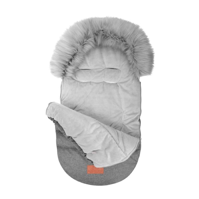 Bocioland, śpiworek do wózka z futerkiem, szary, 90 cm