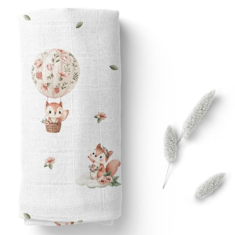 Bocioland, Wiewiórki, pieluszka bambusowa, 110-110 cm