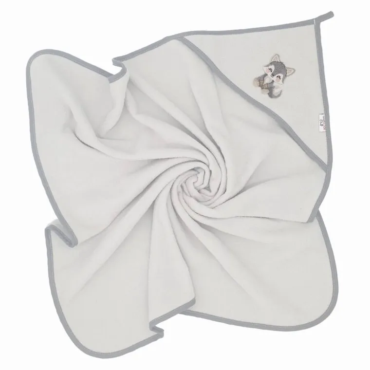 Bocioland, Wilk, bawełnianie okrycie kąpielowe, ręcznik z kapturkiem, 100-100 cm