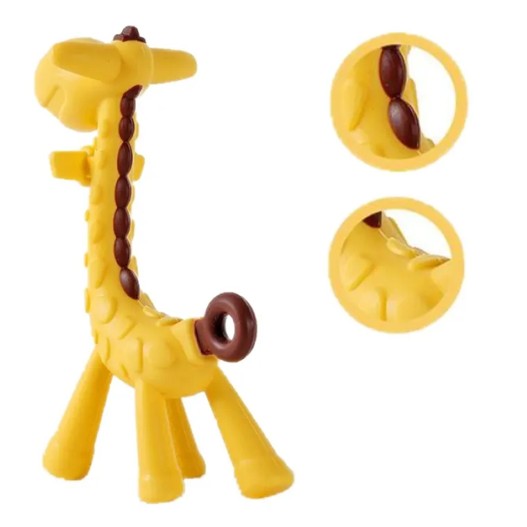 Bocioland, Żyrafa, gryzak silikonowy z wypustkami, żółto-brązowy