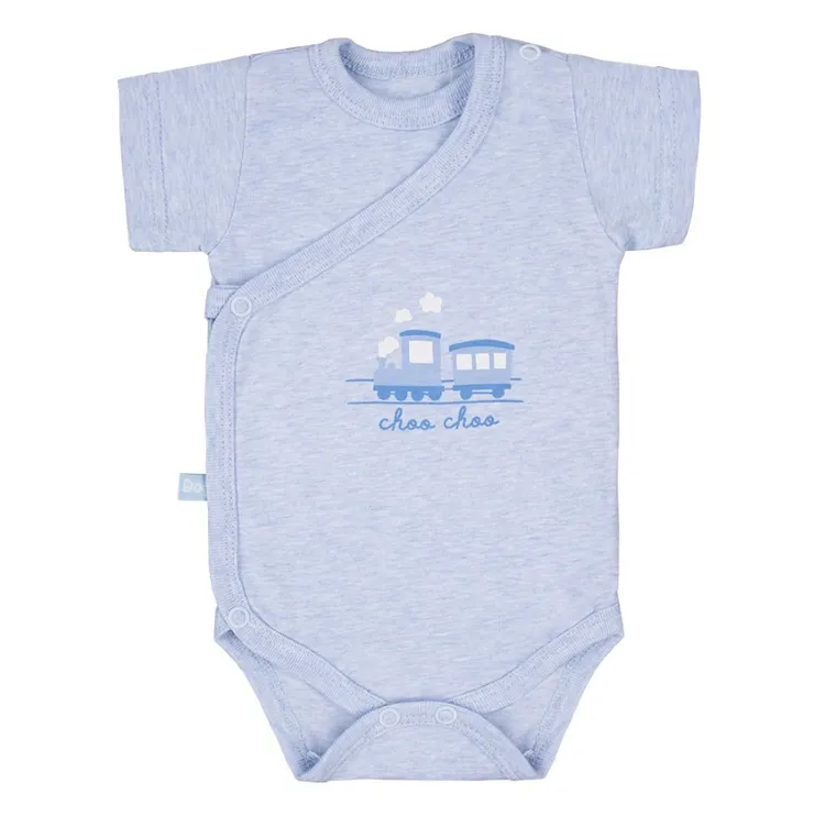 Body chłopięce z krótkim rękawem, niebieskie, paski, pociąg, zestaw, 3 szt., Eevi