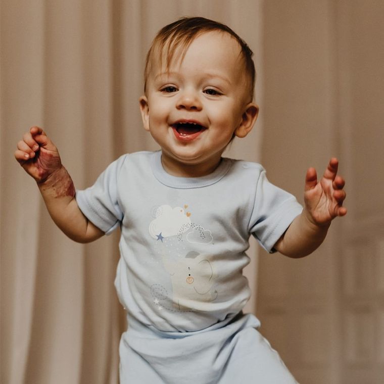 Body chłopięce z krótkim rękawem, niebieskie, słonik, Eevi