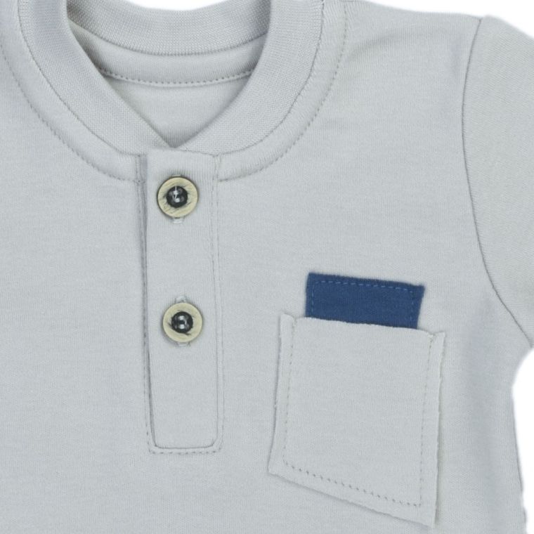 Body chłopięce z krótkim rękawem, szare, kieszonka, Nicol