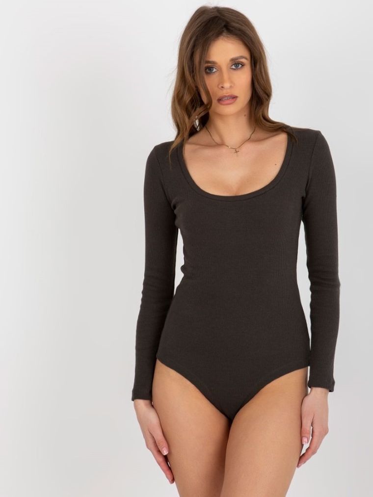 Body damskie z długim rękawem, khaki, Relevance