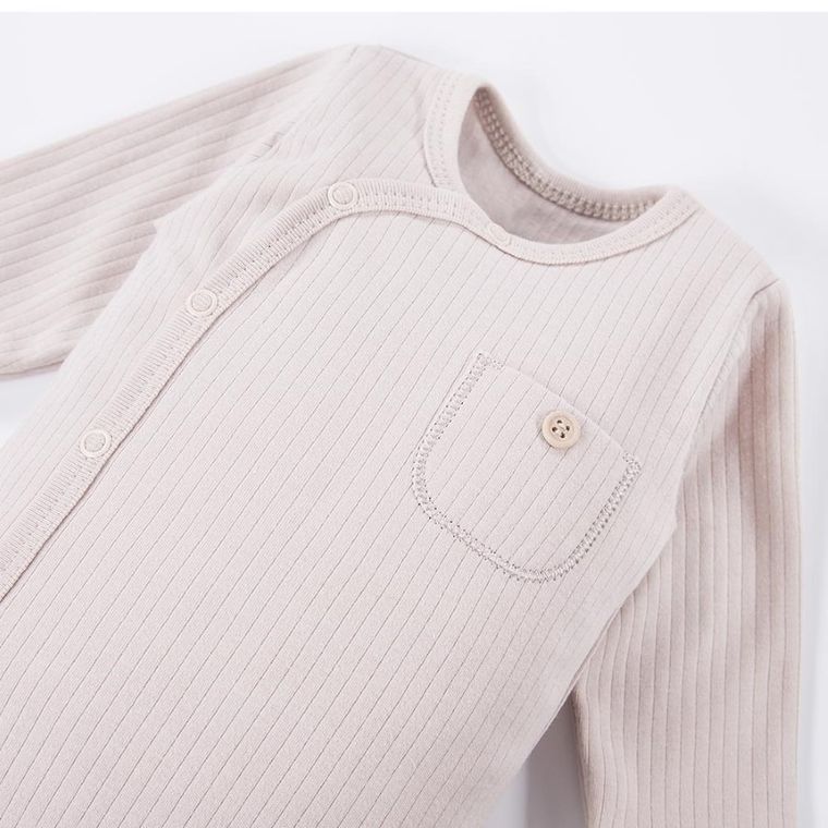 Body dziecięce z długim rękawem, prążkowane, beżowe, Eevi