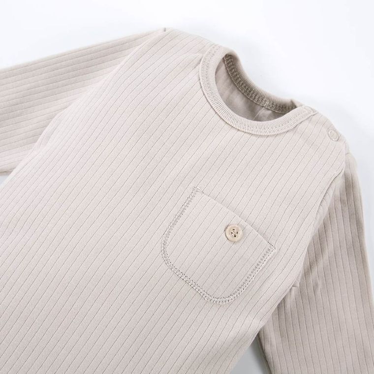 Body dziecięce z długim rękawem, prążkowane, beżowe, Eevi