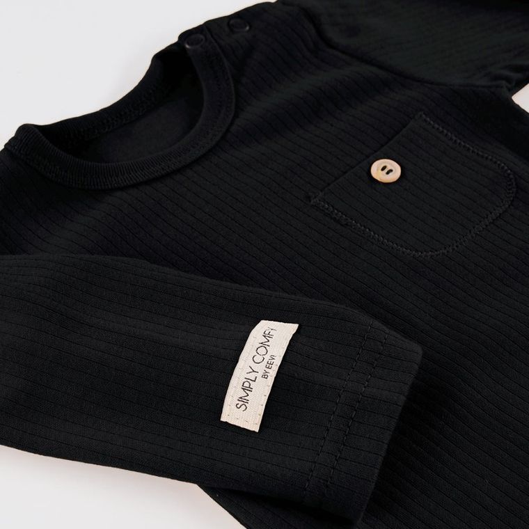 Body dziecięce z długim rękawem, prążkowane, czarne, Eevi