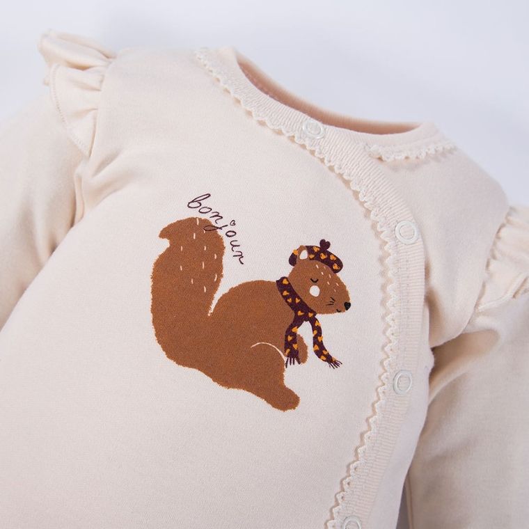 Body dziewczęce z długim rękawem, beżowe, Eevi