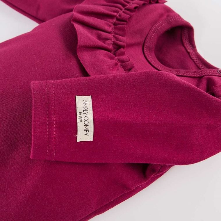 Body dziewczęce z długim rękawem, bordowe, falbanka, Eevi