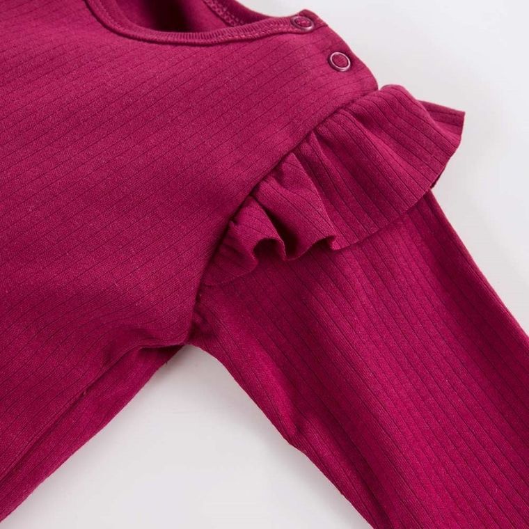 Body dziewczęce z długim rękawem, bordowe, falbanki, Eevi