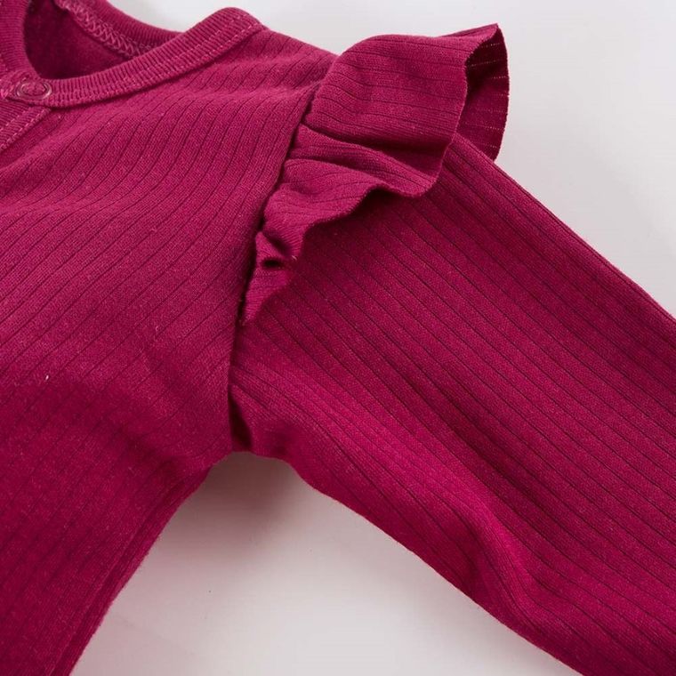 Body dziewczęce z długim rękawem, bordowe, rozpinane, Eevi