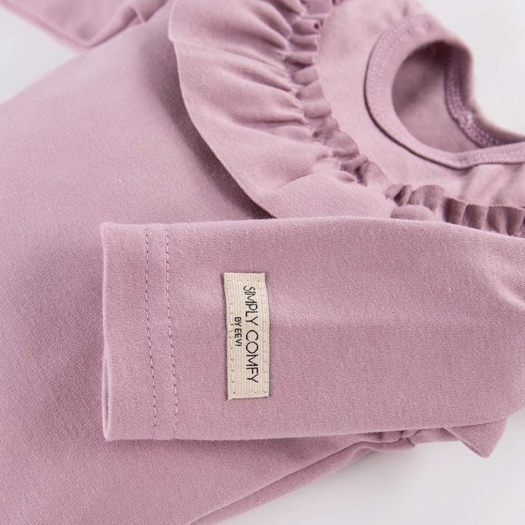 Body dziewczęce z długim rękawem, fioletowe, falbanka, Eevi