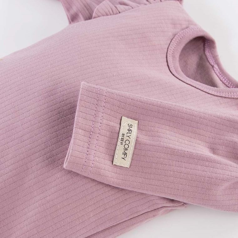 Body dziewczęce z długim rękawem, fioletowe, falbanki, Eevi