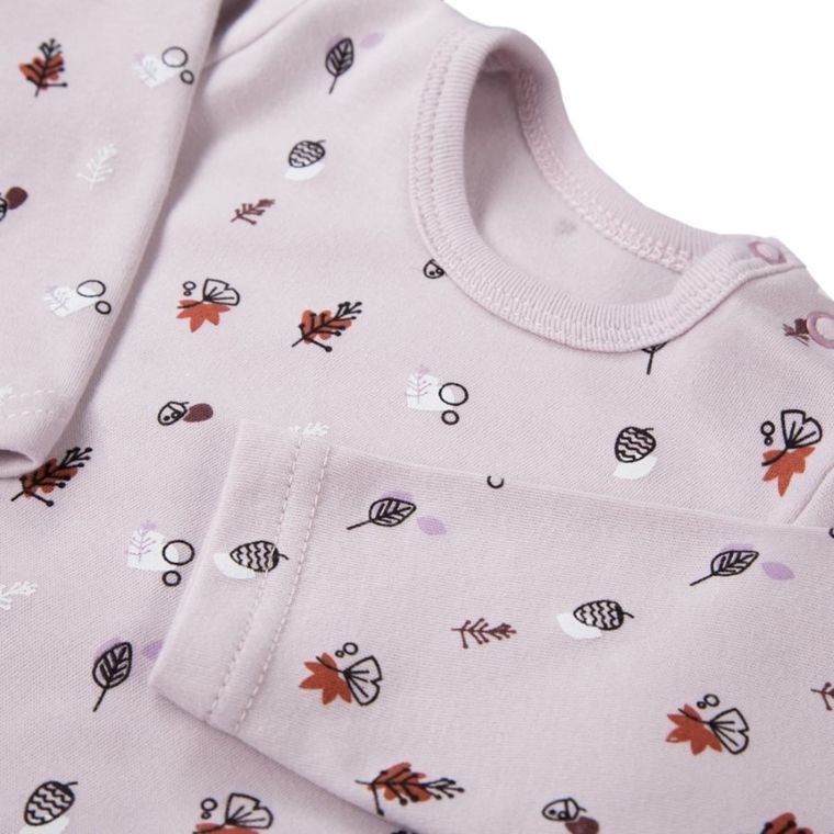 Body dziewczęce z długim rękawem, fioletowe, listki, Eevi