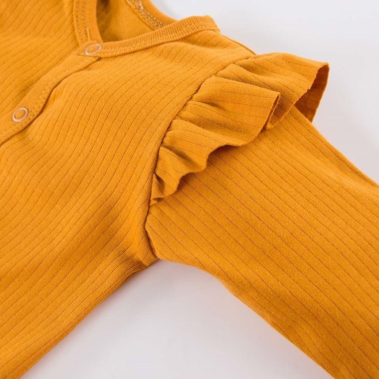 Body dziewczęce z długim rękawem, musztardowe, Eevi