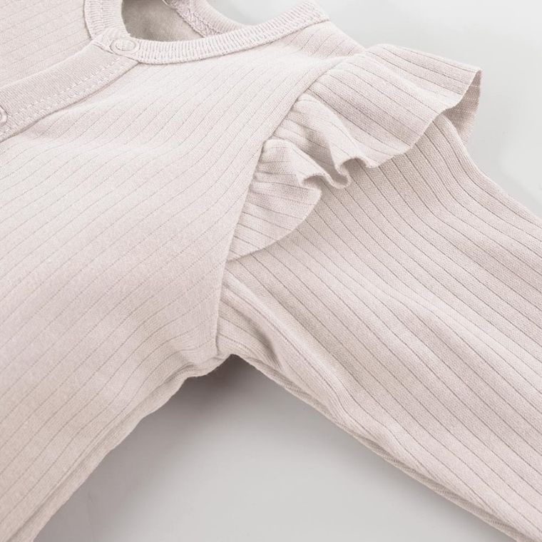 Body dziewczęce z długim rękawem, prążkowane, beżowe, Eevi