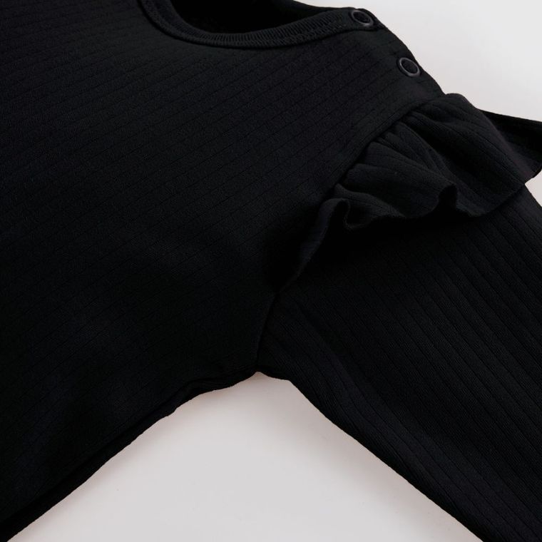 Body dziewczęce z długim rękawem, prążkowane, czarne, Eevi