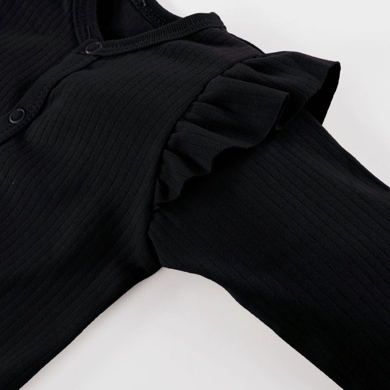 Body dziewczęce z długim rękawem, prążkowane, czarne, Eevi