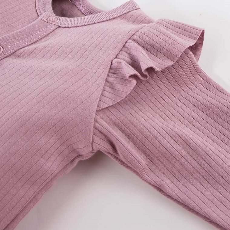 Body dziewczęce z długim rękawem, prążkowane, fioletowe, Eevi