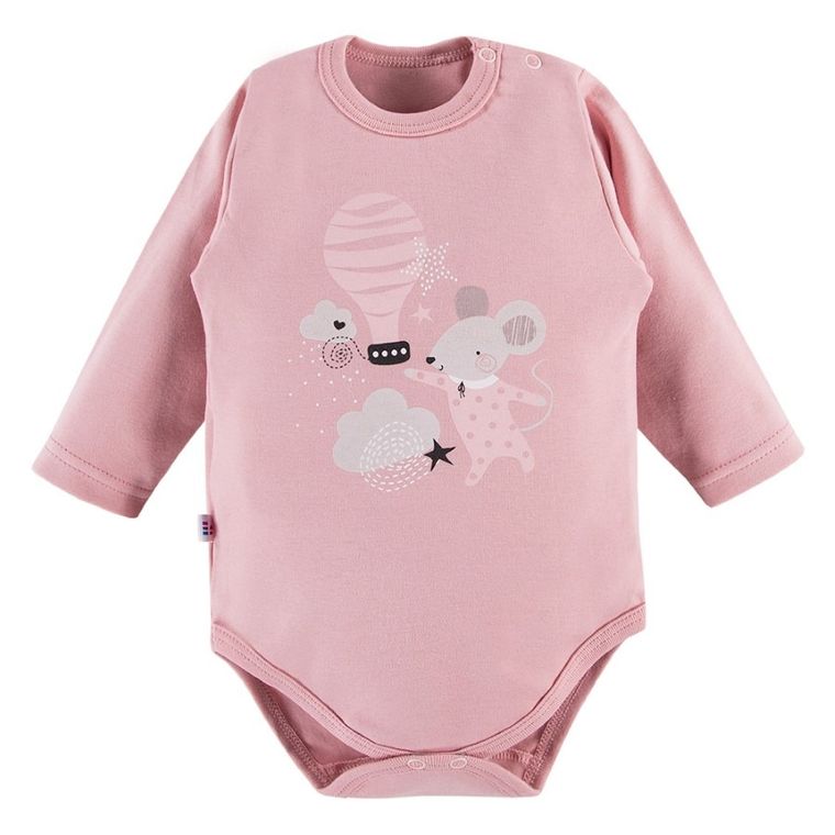 Body dziewczęce z długim rękawem, różowe, myszka, Eevi