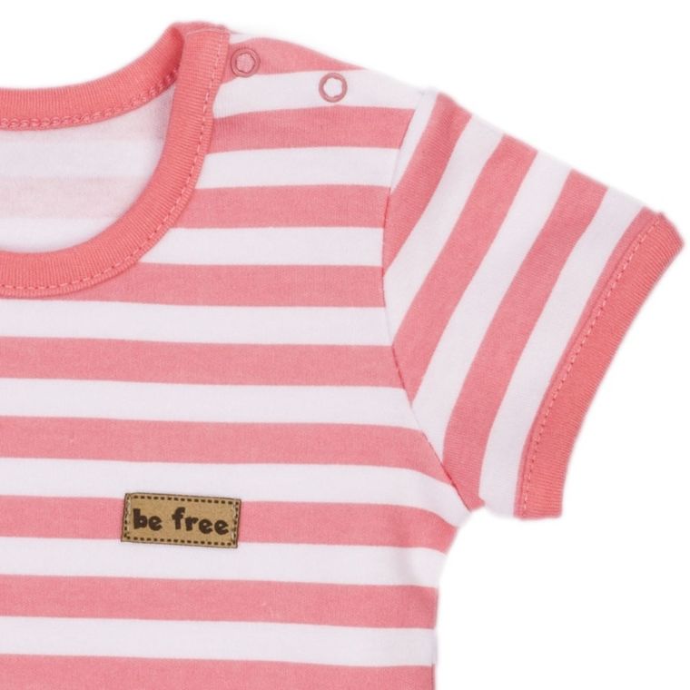 Body dziewczęce z krótkim rękawem, biało-koralowe, Nicol