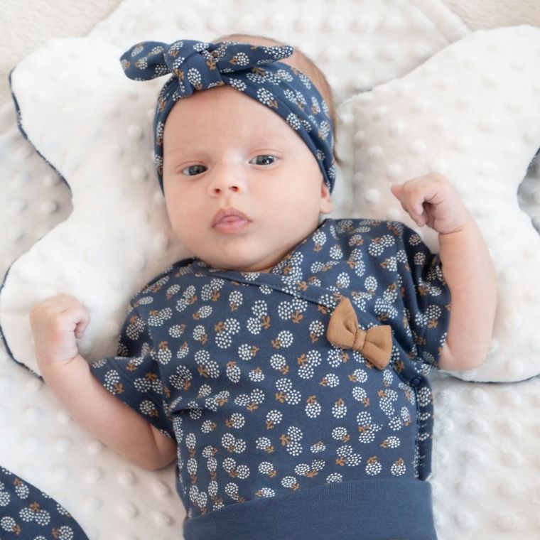 Body dziewczęce z krótkim rękawem, granatowe, kokardka, Nicol