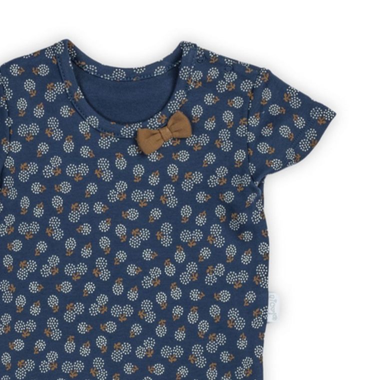 Body dziewczęce z krótkim rękawem, granatowe, kokardka, Nicol