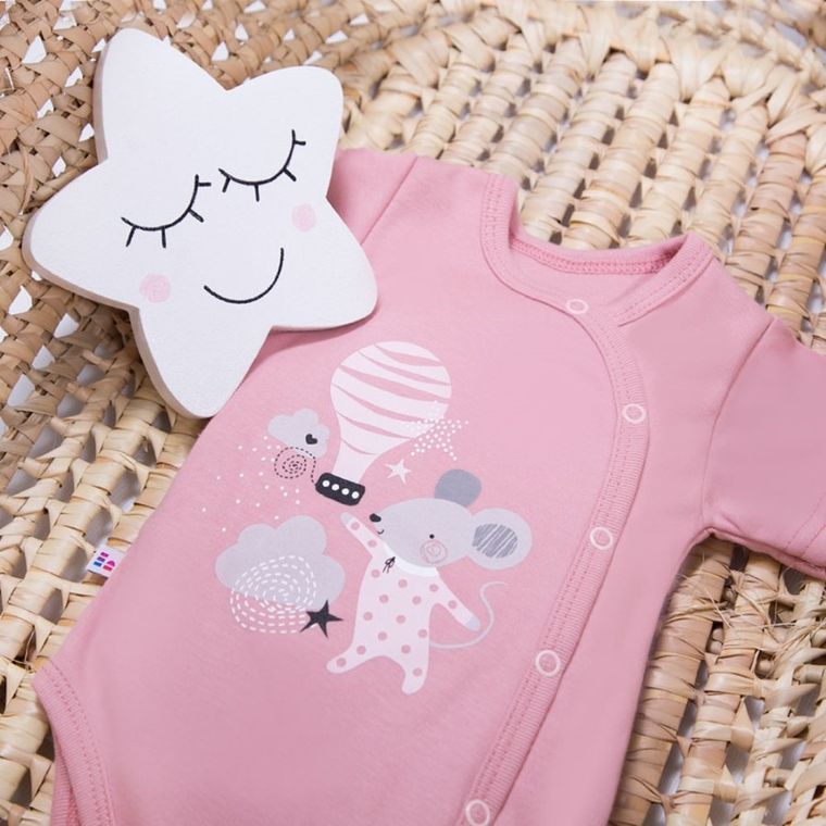 Body dziewczęce z krótkim rękawem, różowe, myszka, Eevi