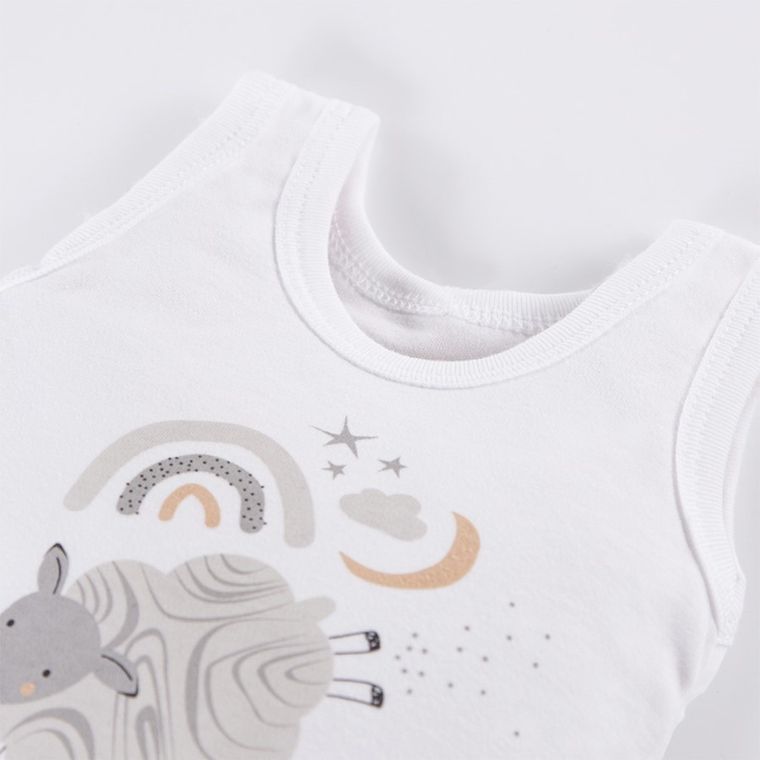 Body niemowlęce bez rękawów, białe, owieczka, Eevi