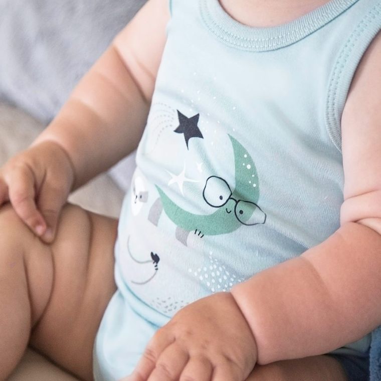 Body niemowlęce bez rękawów, miętowe, leniwiec, Eevi