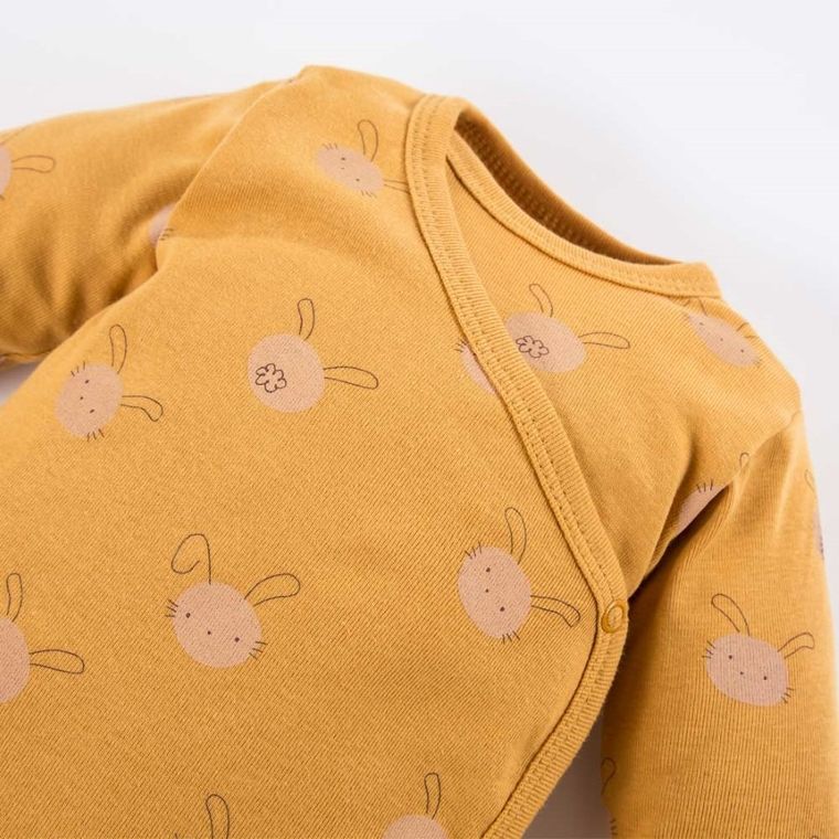Body niemowlęce z długim rękawem, musztardowe, Eevi