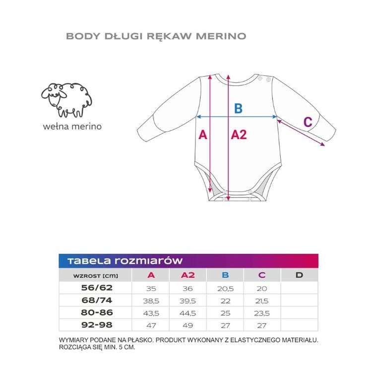 Body niemowlęce z długim rękawem, wełniane, Eevi