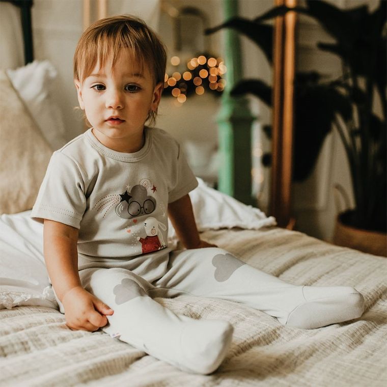 Body niemowlęce z krótkim rękawem, szare, królik, Eevi