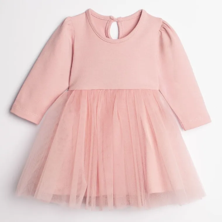 Body sukienka z długim rękawem, różowe, Nicol