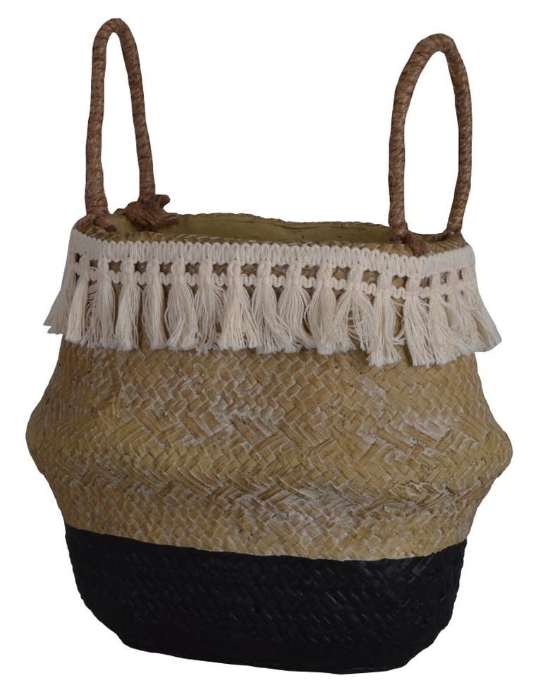 Boho, doniczka ceramiczna, beżowo-czarna, 27,5-18,5-22 cm