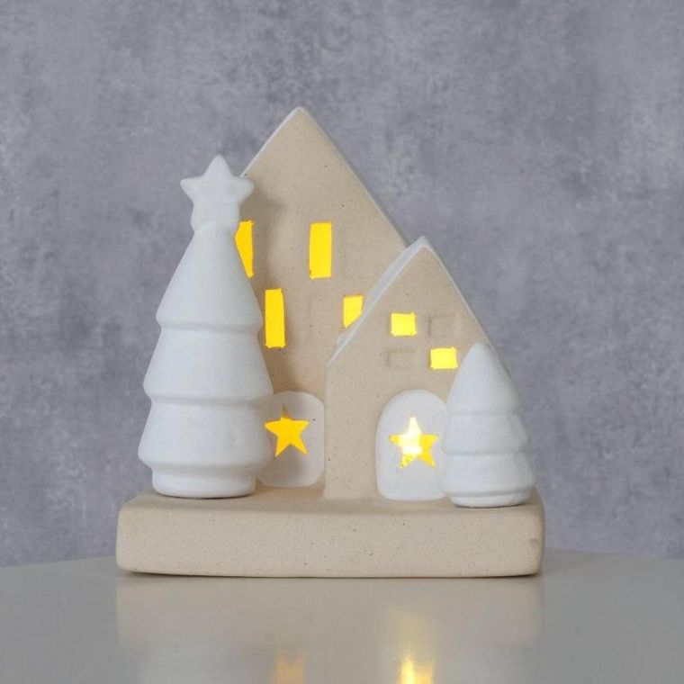 Boltze Home, dekoracja, domek z kamionki z oświetleniem LED, 10,5 cm