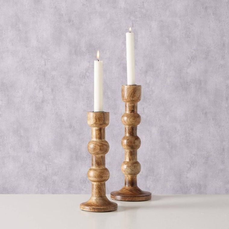 Boltze Home, drewniane świeczniki rzeźbione, Bubbles, 2 szt.