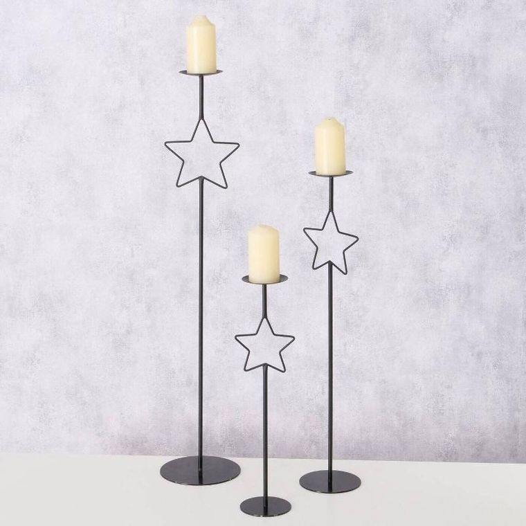 Boltze Home, Guila, metalowe świeczniki z gwiazdką, wys. 54,5-99,5 cm, 3 szt.