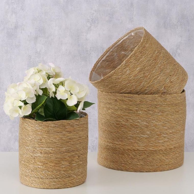 Boltze Home, komplet trzech osłonek na doniczkę, trawa morska, Sophy