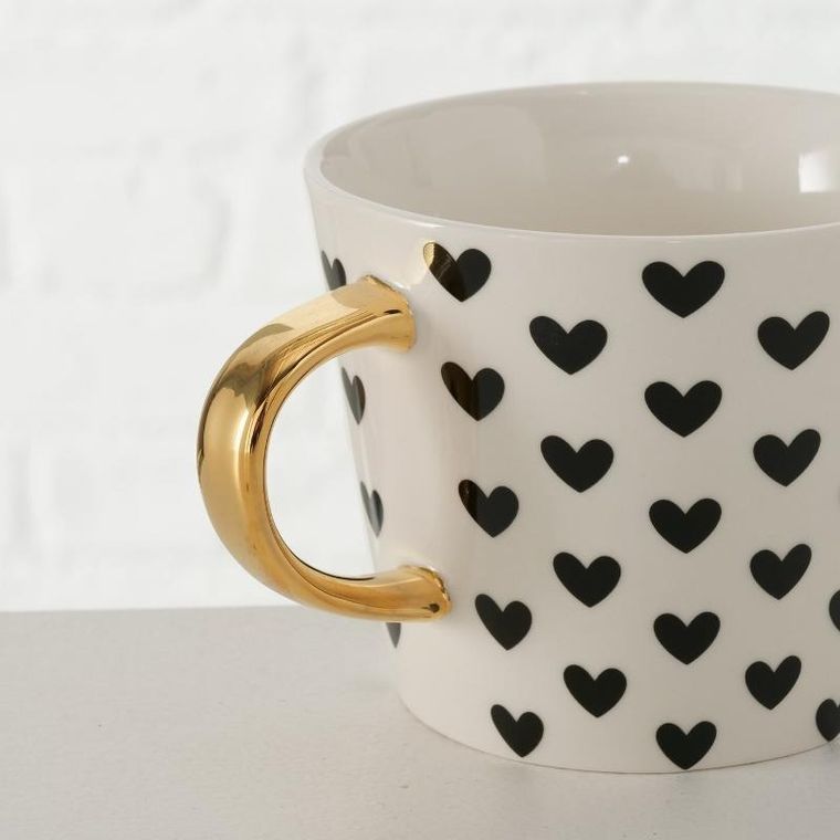 Boltze Home, kubek porcelanowy ze złotym uchwytem, Fayette