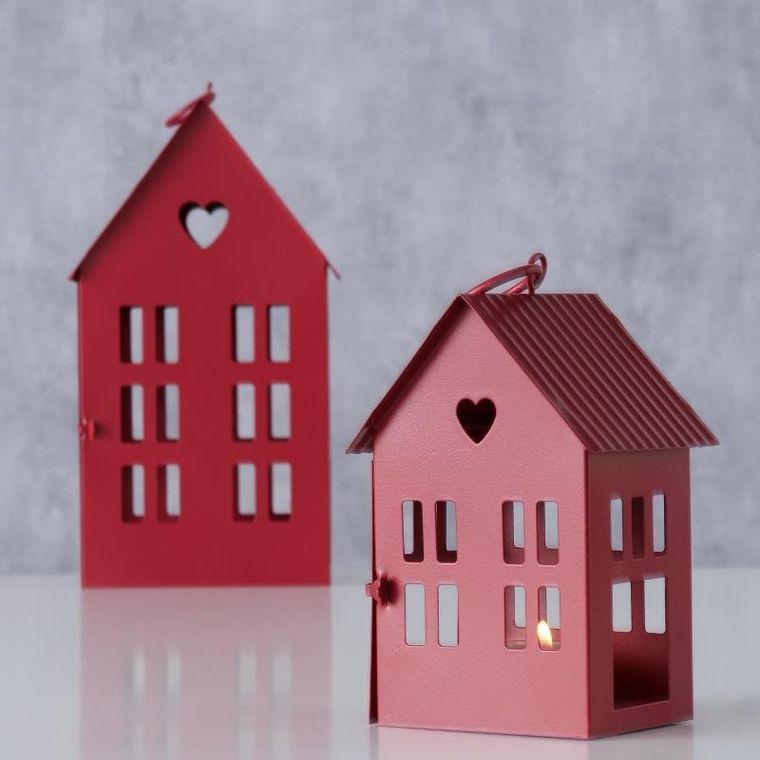 Boltze Home, lampion metalowy w kształcie domu, Alamo, 14 i 25 cm